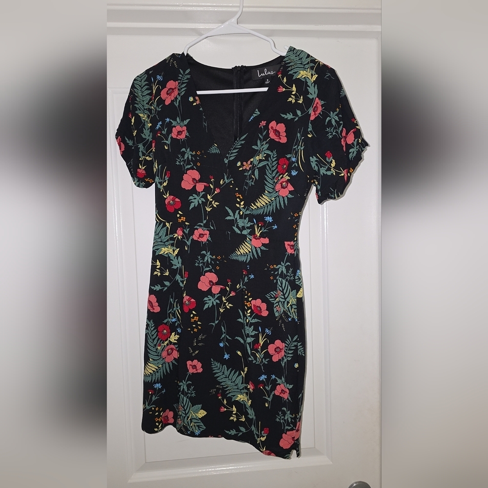 Lulus Black Floral Mini Dress Flowy Date Night Boho Feminine - Picture 3 of 4